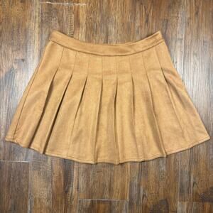 BlaShe brown suede pleated skirt side zip XL preppy boho mini skirt